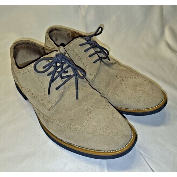 JOSEPH ABBOUD - BDS ROBERT - Mens USA 8.5 - Tan Suede Wing Tip Oxford Shoes - Picture 3 of 13